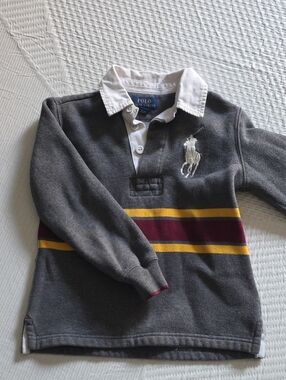 Polo by Ralph Lauren Kids Grey Rugby Shirt with Stripe Detail